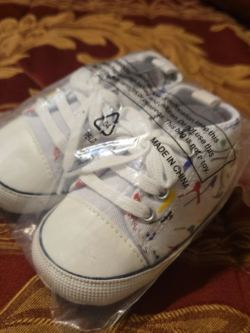 Baby White Canvas Sneakers with Multicolor Accents (Size 19]